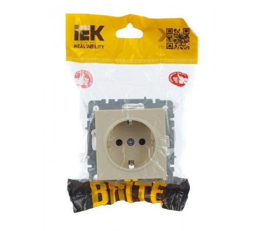 BRITE Розетка с заземлением без шторок 16А РС11-1-0-БрКр бежевый   BR-R11-16-K10  IEK