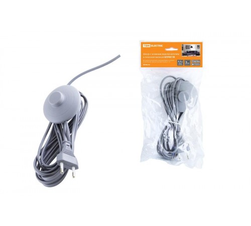 Шнур с ножным выключателем и плоской вилкой ШУН01В ШВВП 2х0,75мм2 3,5м. серебр. металлик  SQ1305-0065  TDM