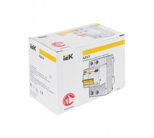 Выключатель автоматический дифференциального тока АД12 2п 16А C 10мА тип AC (3 мод)  MAD10-2-016-C-010  IEK