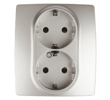 Розетка 12-2104-15 2-ая с заземлением со шторками, 16АХ-250В,  перламутр  Б0019334  ЭРА