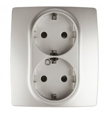 Розетка 12-2104-15 2-ая с заземлением со шторками, 16АХ-250В,  перламутр  Б0019334  ЭРА