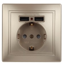 1-410-04 Intro Розетка+USB, IP20, СУ, Plano, шампань  Б0043250  Intro