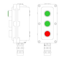 Взрывонепроницаемый пост управления из алюминия LCSD-03-B-MC-L1G(220)x1-P1G(11)x1-P1R(11)x1-PCMB-KA3MHK  LCSD21000108  DKC