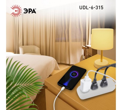 Удлинитель электрический ЭРА UDL-6-315 Greenline 3 розетки без заземления 1,5м ШВВП 2x0.75мм2   Б0065043  ЭРА