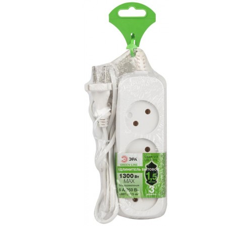 Удлинитель электрический ЭРА UDL-6-315 Greenline 3 розетки без заземления 1,5м ШВВП 2x0.75мм2   Б0065043  ЭРА