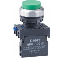 Кнопка управления выступ., NP8-02GND/3 подсвет., самовозв., зелен., AC110-230В(LED), 2НЗ, IP65 (R)  667609  CHINT