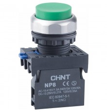 Кнопка управления выступ., NP8-01GN/3 без подстветки, самовозв., зелен., 1НЗ, IP65 (R)  667290  CHINT