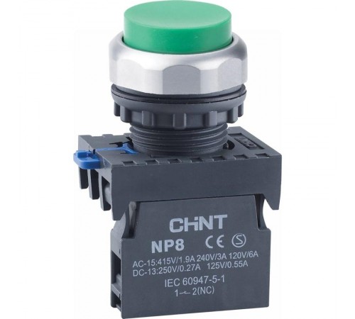 Кнопка управления выступ., NP8-01GN/3 без подстветки, самовозв., зелен., 1НЗ, IP65 (R)  667290  CHINT