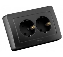 Розетка скрытой установки, двухместная, с заземляющим контактом, цвет черный  РС16-351-08  HEGEL