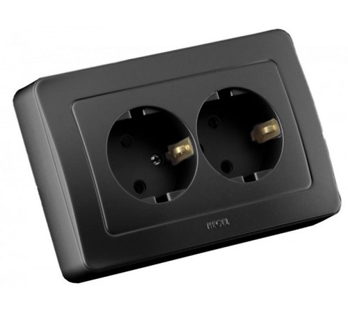 Розетка скрытой установки, двухместная, с заземляющим контактом, цвет черный  РС16-351-08  HEGEL