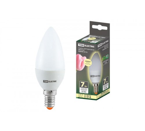 Лампа светодиодная LED 7Вт E14 230В 3000К FС37 свеча  SQ0340-0172  TDM