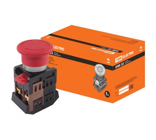 Кнопка AE-22 "Грибок" с фиксацией красный d22мм 230В 1з+1р   SQ0704-0018  TDM
