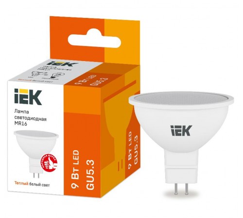 Лампа светодиодная LED MR16 софит 9Вт 230В 3000К GU5.3  LLE-MR16-9-230-30-GU5  IEK