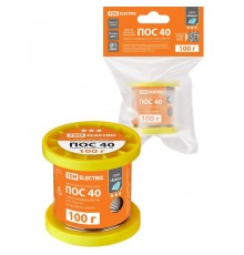 Припой ПОС 40, трубка с канифолью, ГОСТ 21931-76, 1 мм, 100 г, катушка, инд. упак., "Алмаз"  SQ1025-1811  TDM