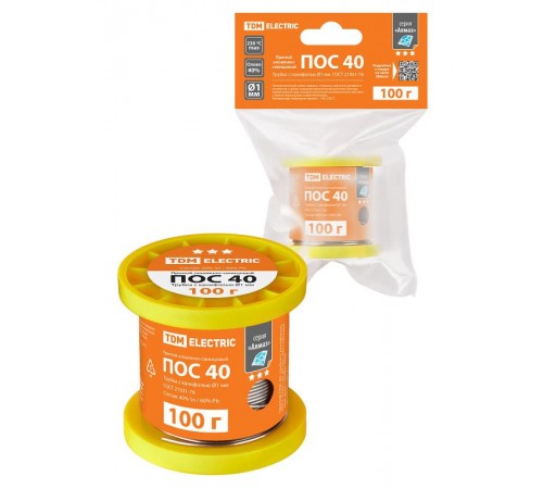 Припой ПОС 40, трубка с канифолью, ГОСТ 21931-76, 1 мм, 100 г, катушка, инд. упак., "Алмаз"  SQ1025-1811  TDM