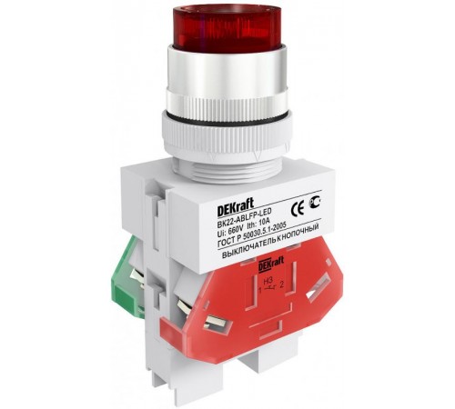 Выкл. кноп. ABLFP 22 мм LED кр. 24В AC/DC ВK-22   25070DEK  DEKraft