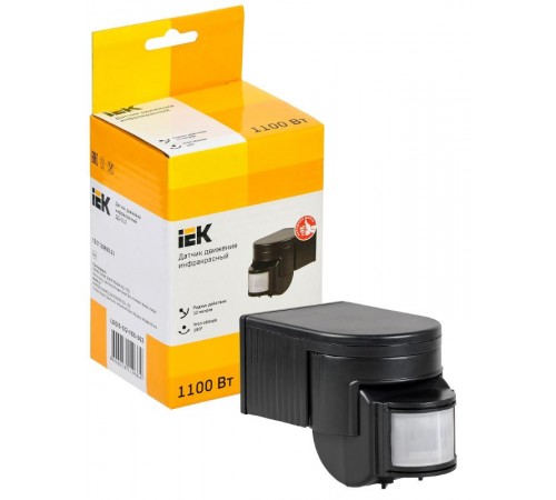 Датчик движения ДД 012 черный, макс. нагрузка 1100Вт, угол обзора 180град., дальность 12м, IP44,  LDD10-012-1100-002  IEK