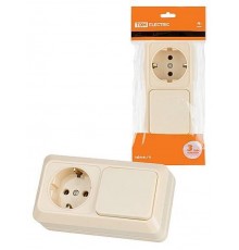 Блок комбинированный выкл. 1-кл. 10А + розетка 2П+З 16А 250В БКВР IP20 сл. кость "Ладога"   SQ1801-0201  TDM