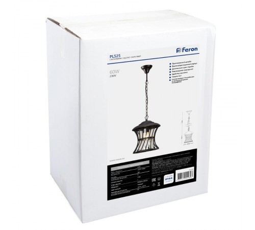 Светильник декоративный уличный PL525 60W 230V E27 200*200*740 мм черный (на цепочке)  11620  Feron