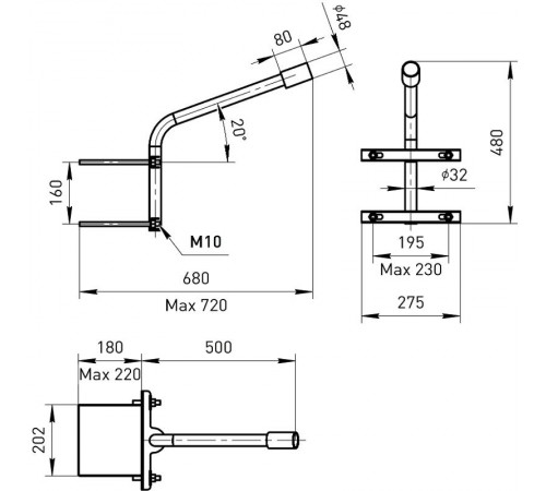 Кронштейн на опору ЭРА SPP-AC4-0-500-048 с 2 хомутами 500mm d48mm  Б0047655 ЭРА