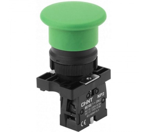 Кнопка управления "Грибок" 40мм самовозв. NP2-EC32 без подсветки зеленая 1НЗ, IP40 (R)  574093  CHINT