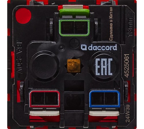 Розетка с заземлением, безвинтовые зажимы - со шторками и блокировкой 16А 250В - 90°- 2 модуля - красный  4525061  Daccord