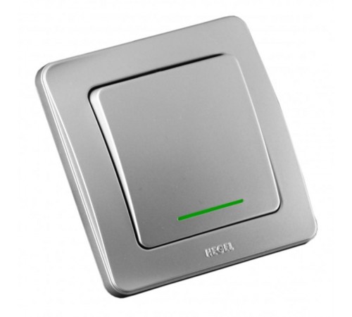 Выключатель скрытой установки, одноклавишный, с индикацией, цвет серебро  ВС10-312-06  HEGEL