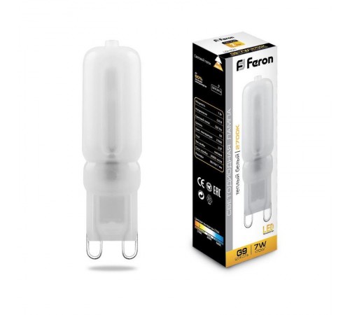 Лампа светодиодная LB-431 (7W) 230V G9 2700K 16x60mm  25755  FERON