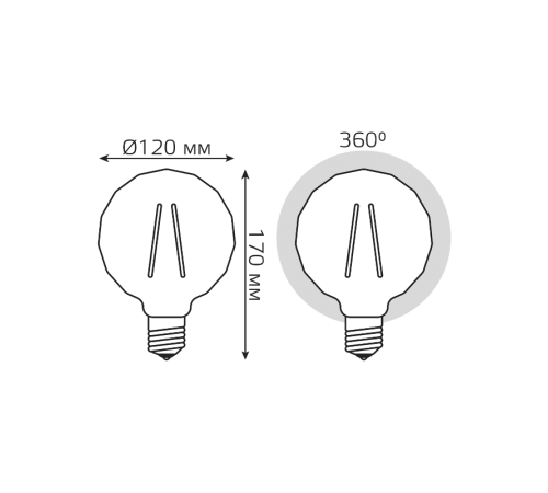 Лампа светодиодная   Filament G120 4W 380lm 2400К Е27 golden Carat LED 1/20  105802004  Gauss