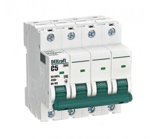 Выключатель автоматический четырехполюсный ВА-103 4Р 5А характеристика C 6кА  12316DEK  DEKraft