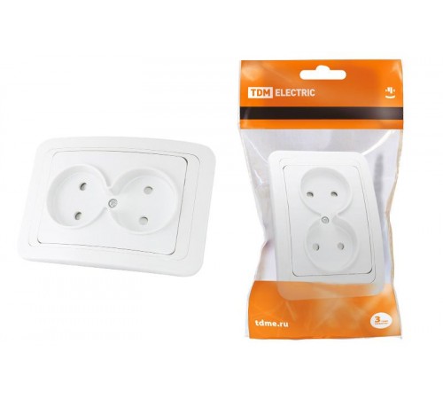 Розетка двойная 2П 10А c защитными шторками белая "Валдай"   SQ1804-0025  TDM