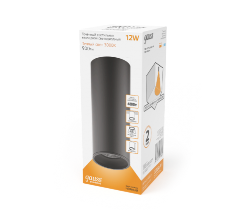 Светильник светодиодный накладной HD029 12W (черный/черный) 3000K 79x200мм  HD029  Gauss