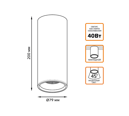 Светильник светодиодный накладной HD029 12W (черный/черный) 3000K 79x200мм  HD029  Gauss