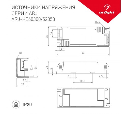 Блок питания ARJ-KE60300 (18W, 300mA, PFC)  027591  Arlight