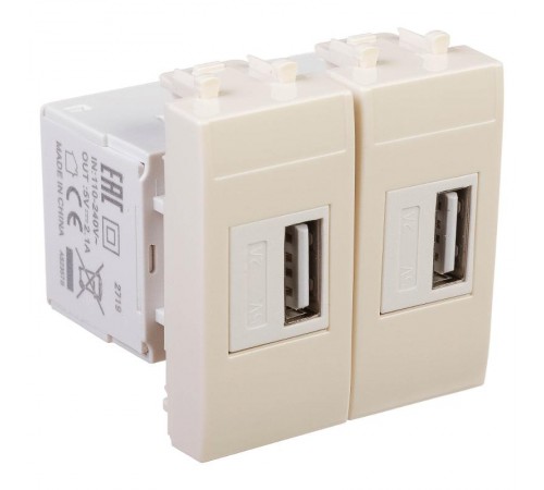 USB зарядное устройство "Ванильная дымка", "Avanti", 2.1А, 2 мод.  4405542  DKC