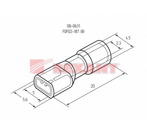 Клемма плоская полностью изолированная гнездо 5 мм 1.5-2.5 мм (РППи-м 2.5-(4.8))  08-0631  REXANT