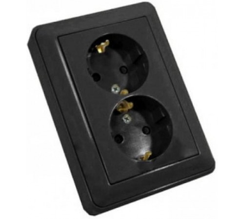 W59 Черный бархат Розетка 2-ая с заземлением с защитными шторками (в сборе)  RS16-255-68  SE