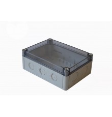 Коробка 190х140х73 АБС-пластик,светло-серый цвет корпуса,крышка низкая, прозрачная,DIN-рейка РП1  КР2802-423  HEGEL