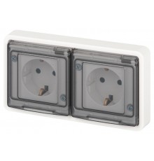 Розетка 2-ая ЭРА Эксперт 11-2523-01 2х2P+E гориз. IP55, 16A-250В, СУ, Белый   Б0063276  ЭРА