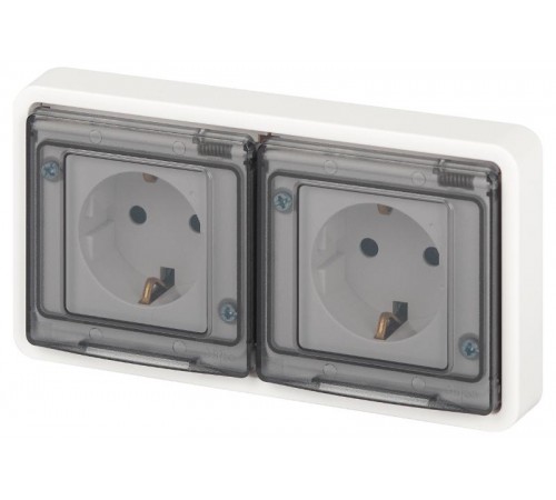 Розетка 2-ая ЭРА Эксперт 11-2523-01 2х2P+E гориз. IP55, 16A-250В, СУ, Белый   Б0063276  ЭРА