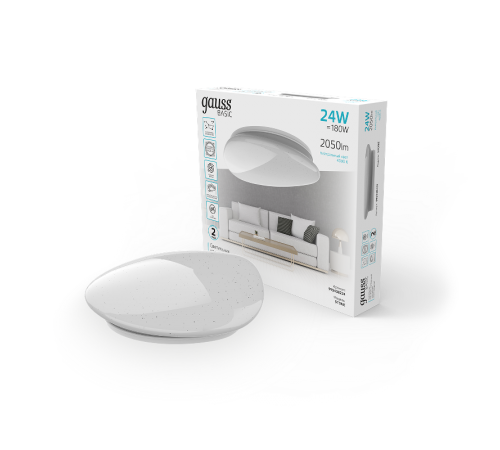 Светильник светодиодный бытовой Basic Space Stone НПС 24W 2050lm 4000K 220-240V IP20 370*340*90 LED 1/20  995438224  Gauss