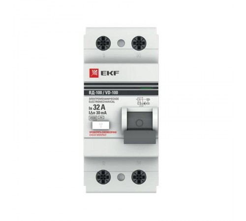 Выключатель дифференциальный (УЗО) ВД-100 2п 32А 30мА (тип АС) PROximа  elcb-2-32-30-em-pro  EKF (замена - E1026M3230)