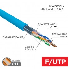 Кабель FTP 4PR 23AWG CAT6 305м  01-0147  REXANT