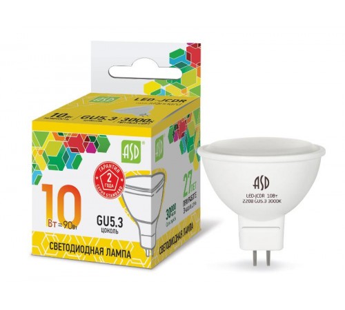 Лампа светодиодная LED-JCDR-standard 10Вт 230В GU5.3 3000К 900Лм  4690612015811  ASD