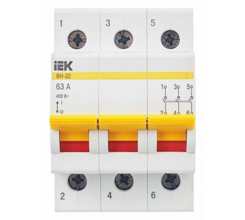 Выключатель нагрузки модульный (мини-рубильник) ВН-32 3Р 63А  MNV10-3-063  IEK