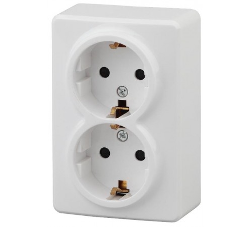 Розетка 2-ая с заземлением Schuko со шторками, 16A-250В, ОУ, 11А-2206-01 Эра Эксперт, Al+Cu, Белый  Б0038819  ЭРА