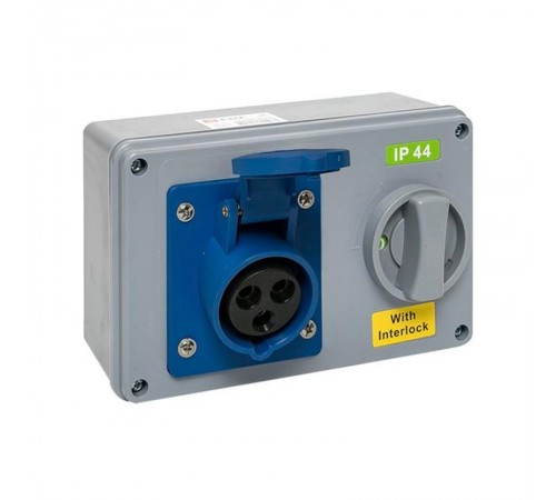 Розетка с блокировкой и выключателем 1413 2Р+РЕ 16А 220В IP44 EKF  ps-1413-16-220  EKF