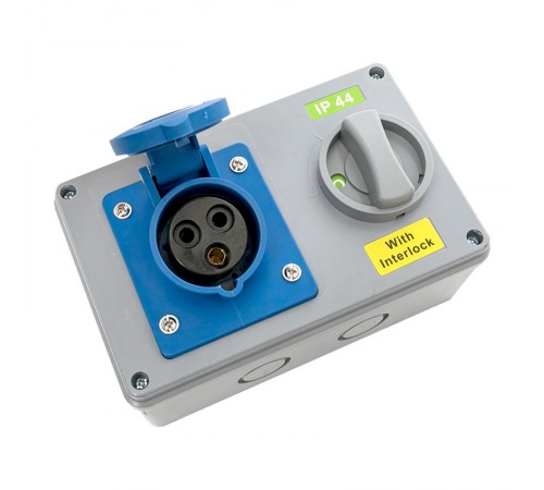 Розетка с блокировкой и выключателем 1413 2Р+РЕ 16А 220В IP44 EKF  ps-1413-16-220  EKF