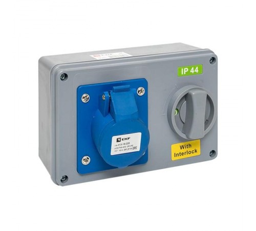 Розетка с блокировкой и выключателем 1413 2Р+РЕ 16А 220В IP44 EKF  ps-1413-16-220  EKF