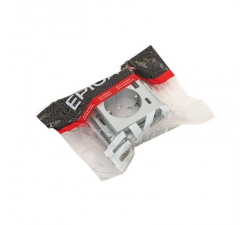 Механизм розетки с USB-A+С - 2шт, 16А, с заземлением, со шторками, алюминий Эпика EKF  UP1-SOA-111-USBA+USBC  EKF